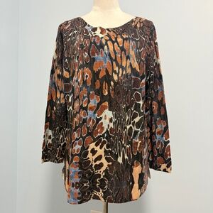 Talbots Plus Petite Sweater‎ Pullover Leopard Abstract 100% Merino Wool 2Xp